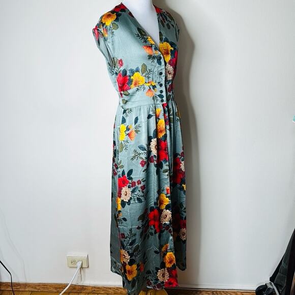 Zara Green Floral Satin Shorts Jumpsuit - Picture 8 of 11